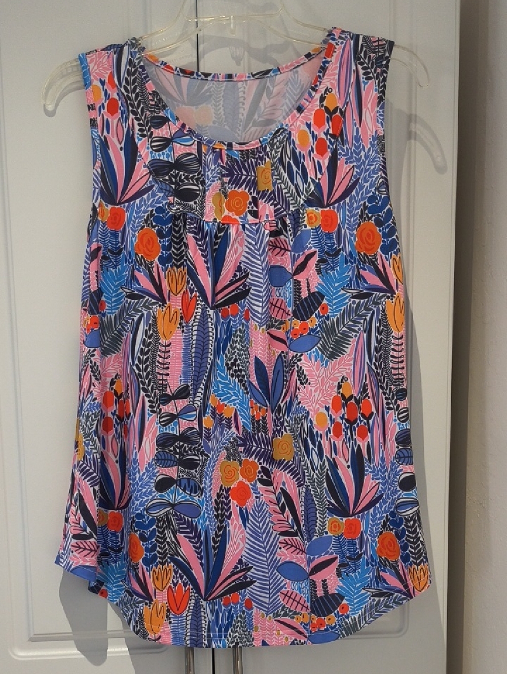 Floral Sleeveless Tunic Top in Pink, Blue and Orange